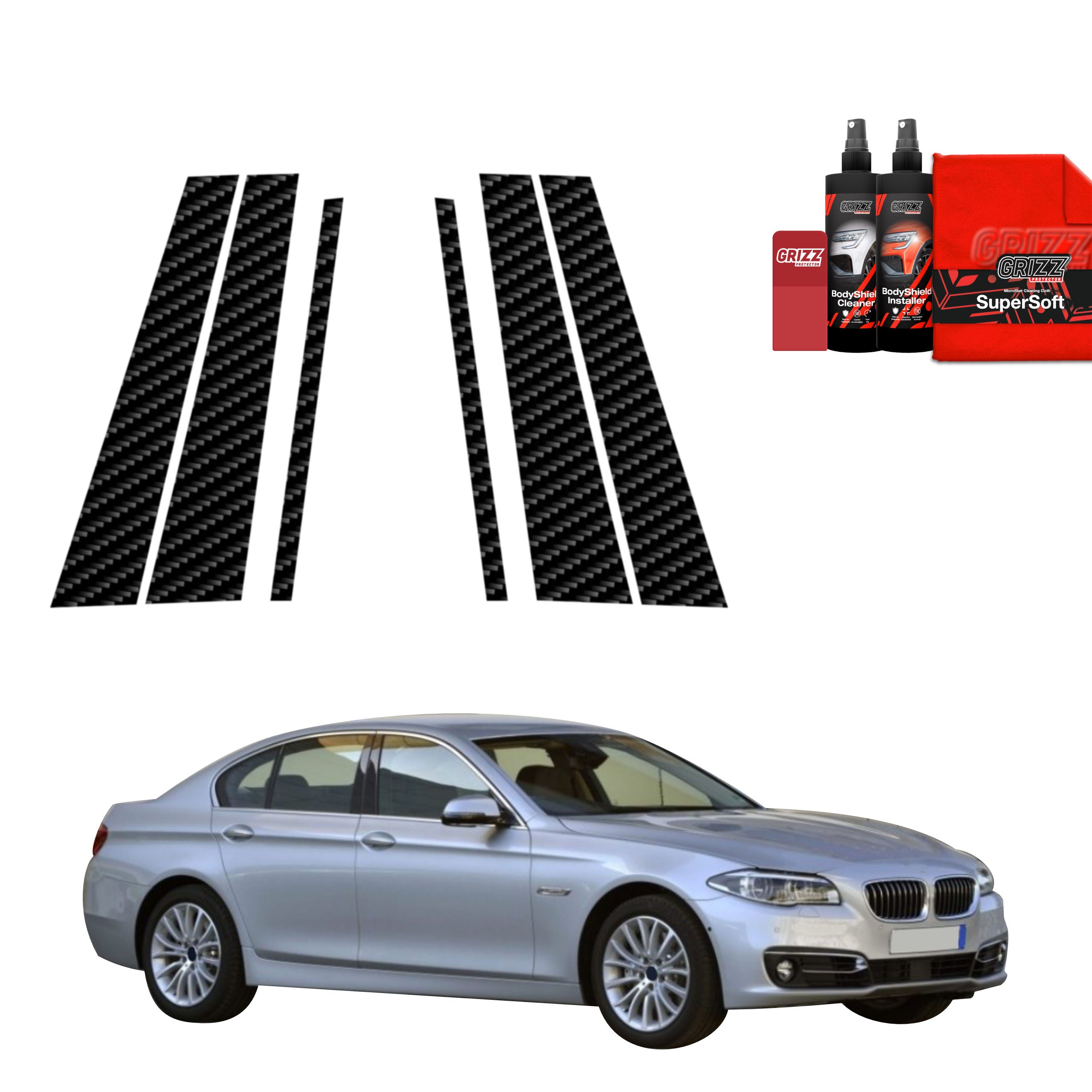 6in1 Kohlenstoff Schutzfolie Grizz Protector für B-C-Säule - BMW 5 F10 Sedan LCI (2012-2017)