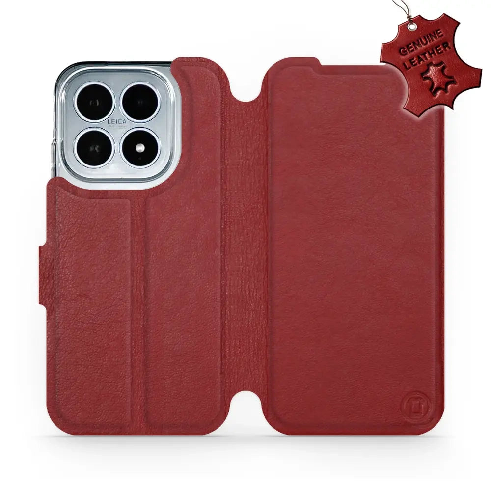 Echtleder Handyhülle für Xiaomi 17, Mobiwear Leather, Dunkelrot