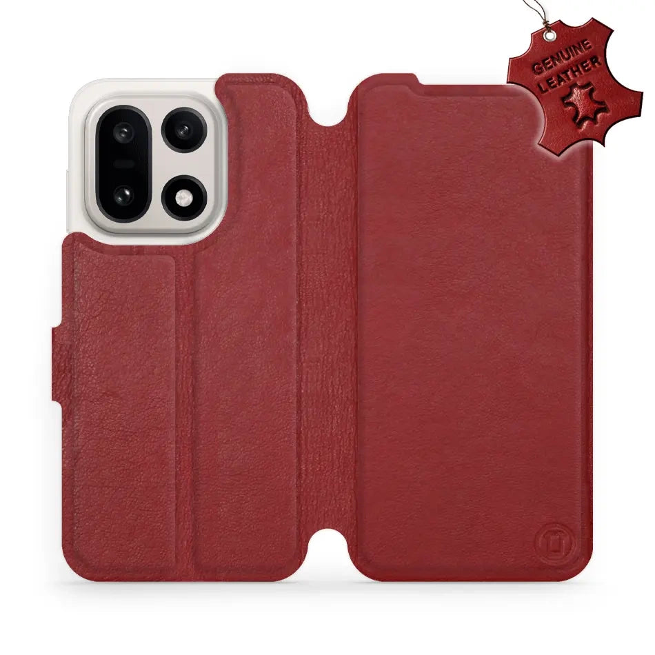 Echtleder Handyhülle für OnePlus 15, Mobiwear Leather, Dunkelrot