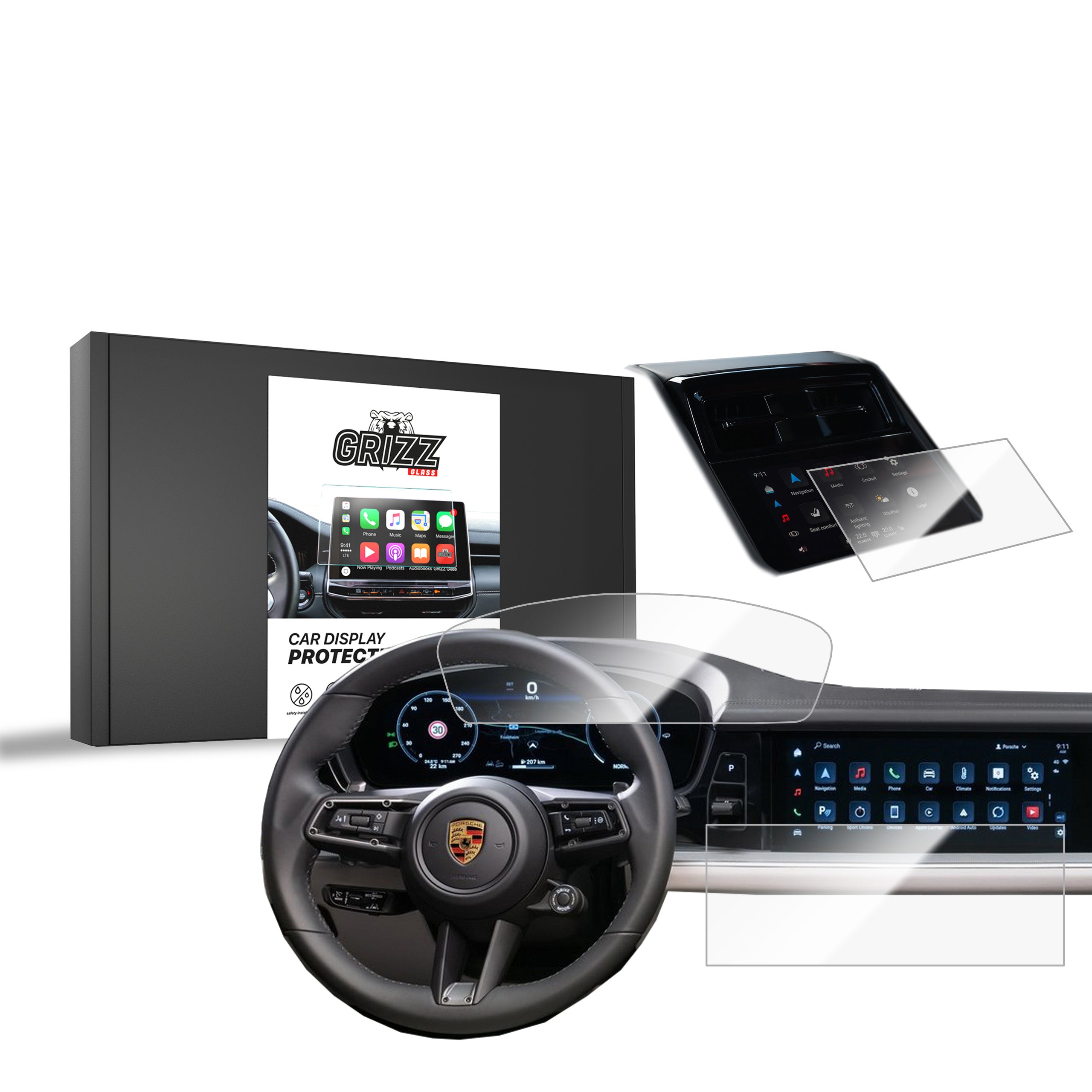 Keramische Autodisplayfolie 3in1 für Porsche Panamera 3 12,3" (2024-2026), Grizz Protector
