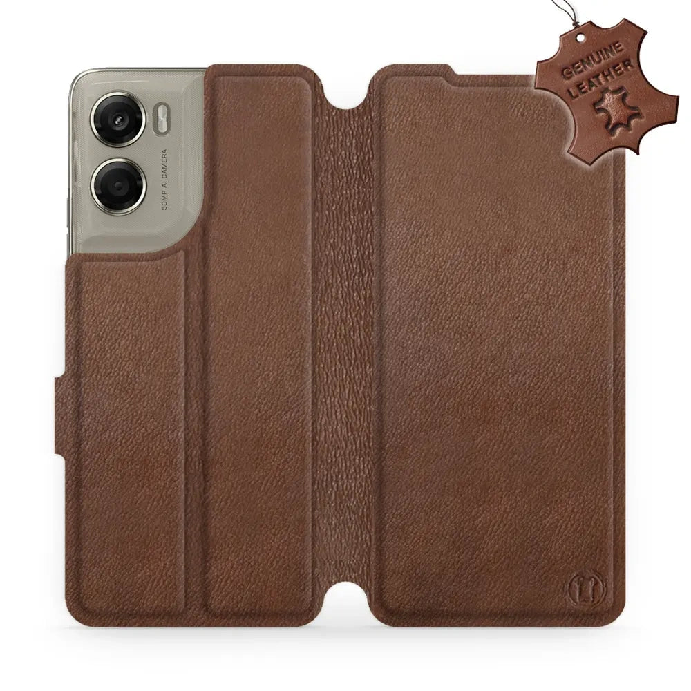 Echtleder Handyhülle für Motorola Moto G06 4G / Motorola Moto G06 Power 4G, Mobiwear Leather, Braun