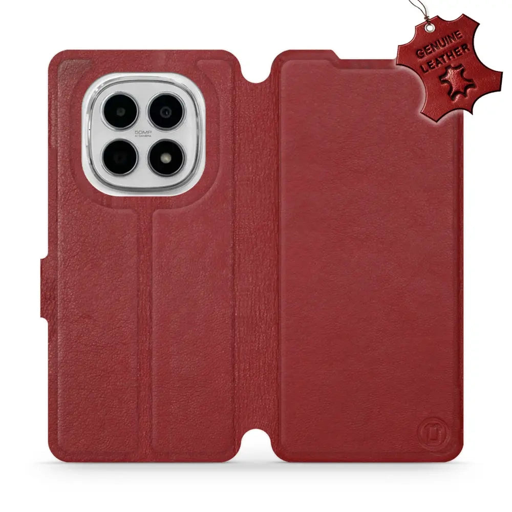 Echtleder Handyhülle für Xiaomi Redmi Note 15 4G, Mobiwear Leather, Dunkelrot
