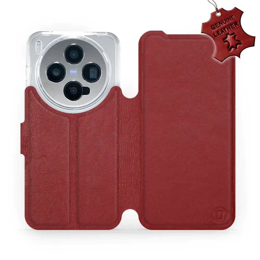 Echtleder Handyhülle für Vivo X300, Mobiwear Leather, Dunkelrot