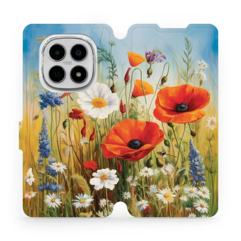 Handyhülle mit klappe für Xiaomi Redmi Note 15 4G, Mobiwear Book, Wiesenblumen