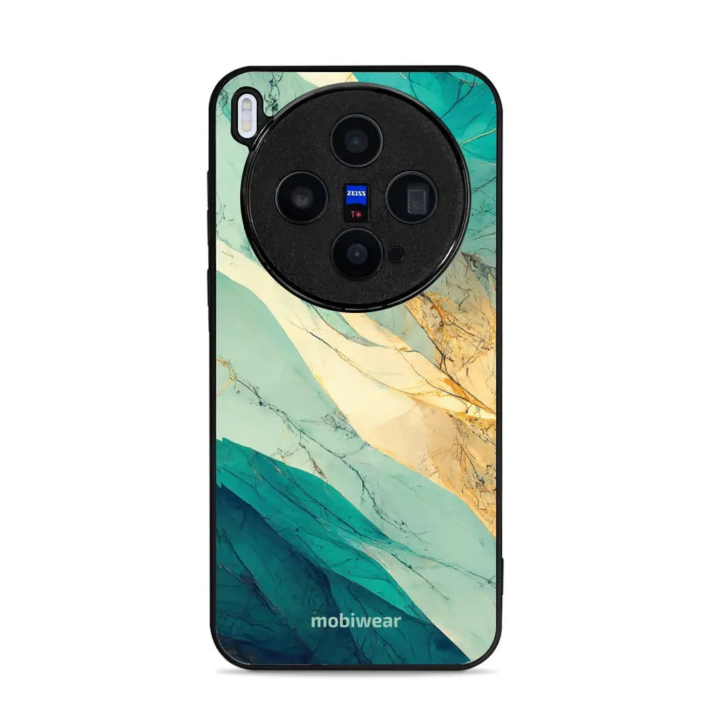 Handyhülle für Vivo X300, Mobiwear Glossy Case, Türkis-Marmor