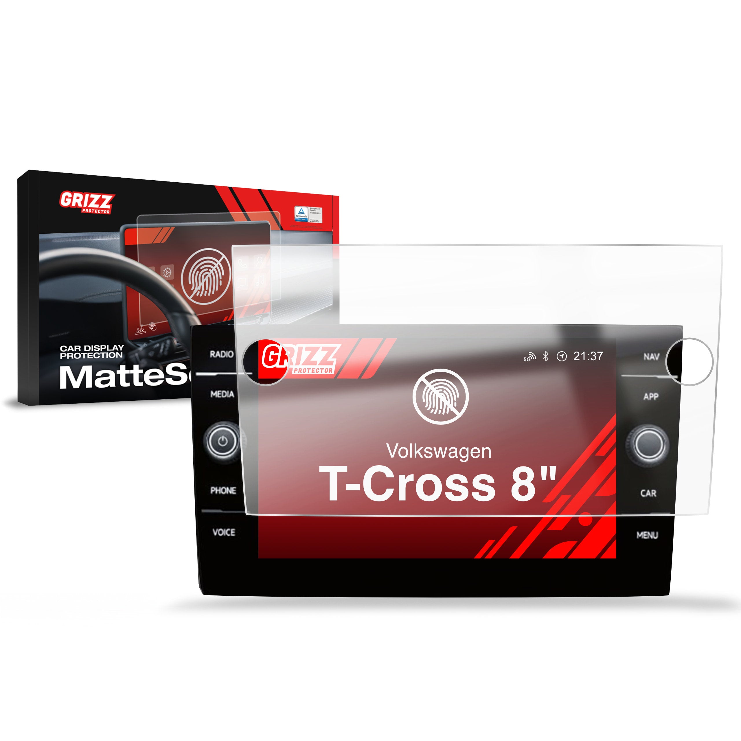 Matte Autodisplayfolie für Volkswagen T-Cross Discover Media (2019-2024), Grizz Protector
