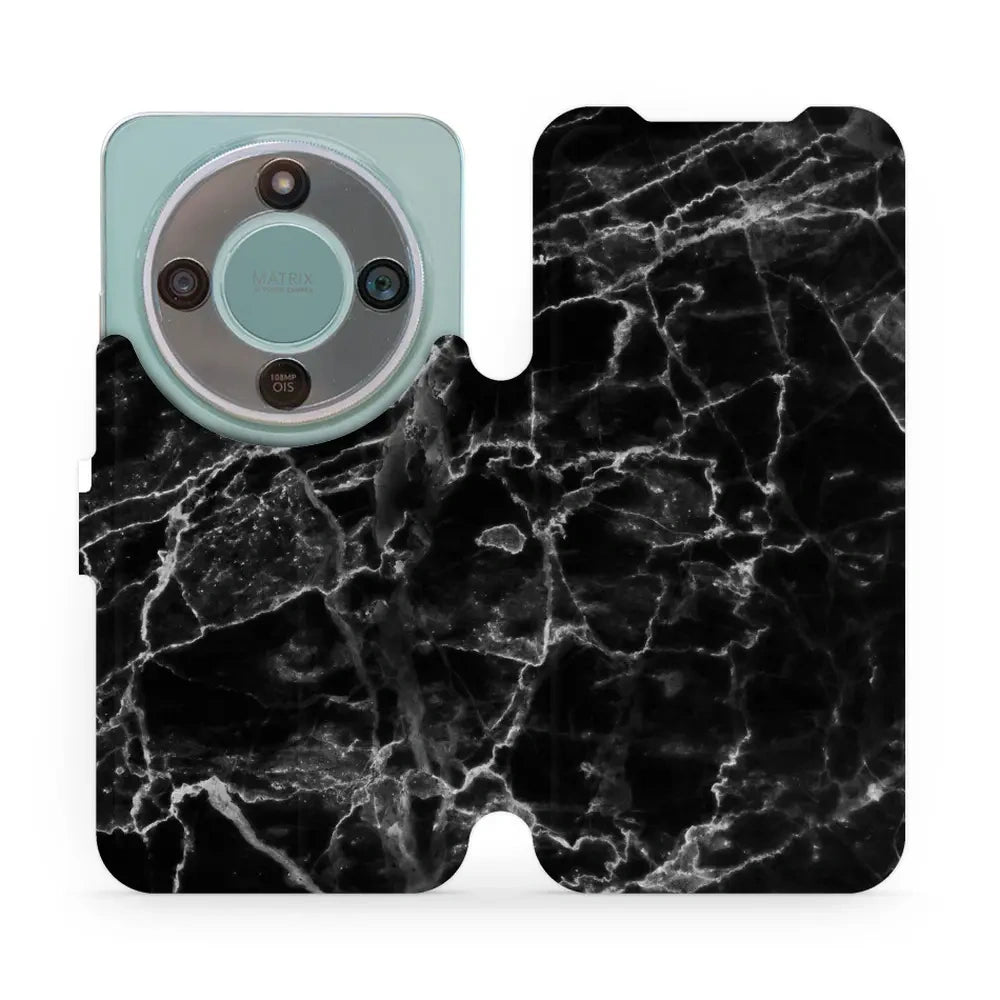 Handyhülle mit klappe für Honor Magic8 Lite, Mobiwear Book, Schwarzer Marmor