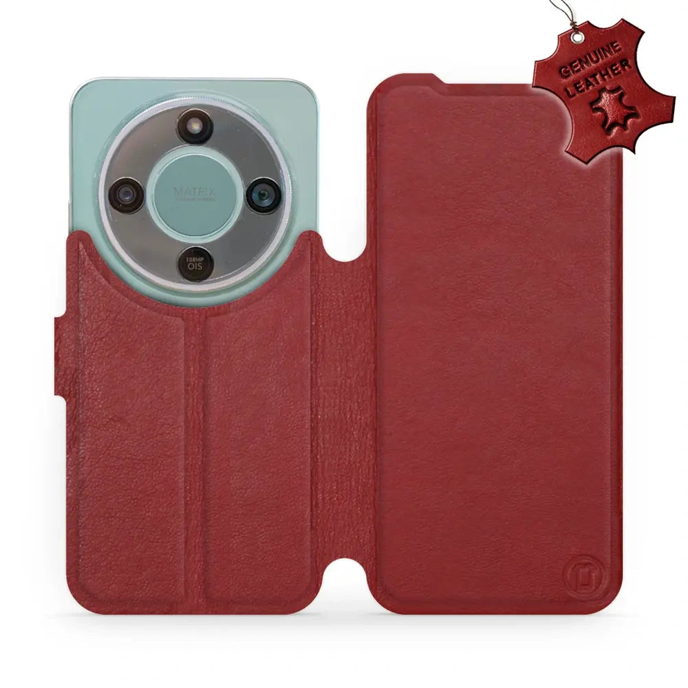 Echtleder Handyhülle für Honor Magic8 Lite, Mobiwear Leather, Dunkelrot
