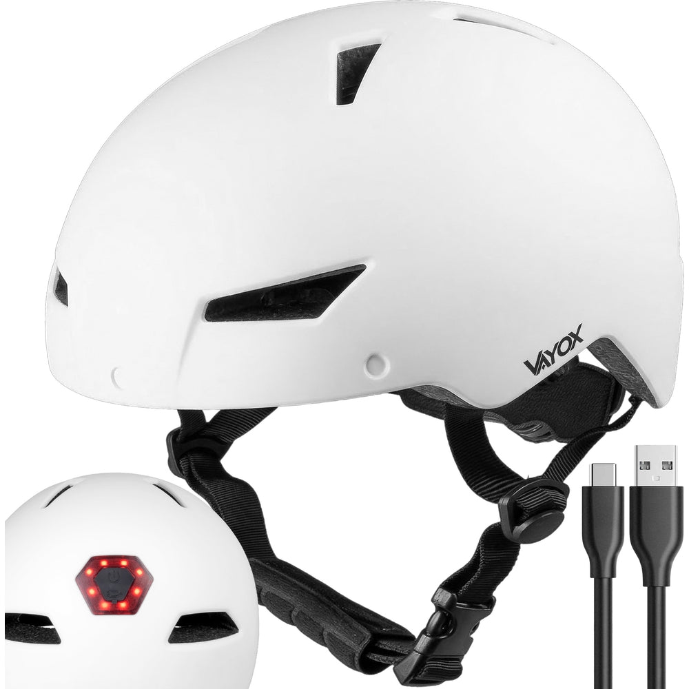 Fahrradhelm mit LED-Licht, Vayox Street VA0423WMM 55-58 cm, Weiss