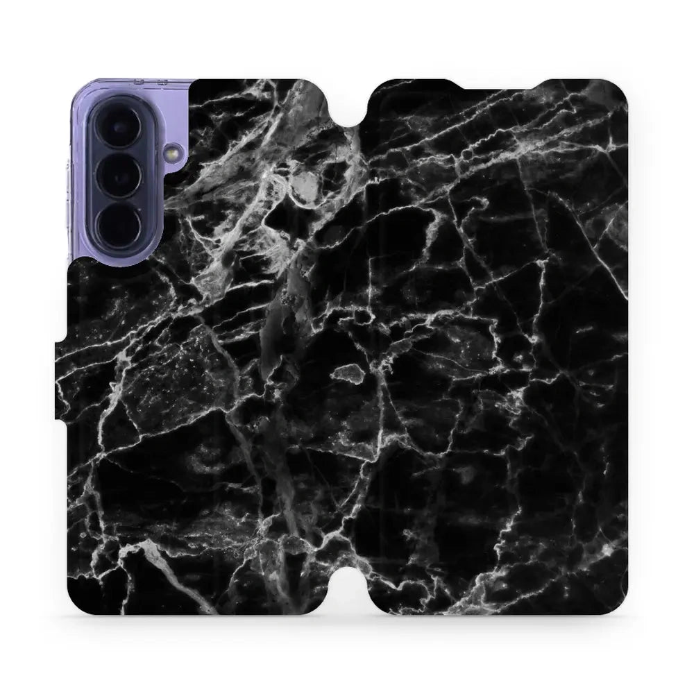 Handyhülle mit klappe für Galaxy A57 5G, Mobiwear Book, Schwarzer Marmor