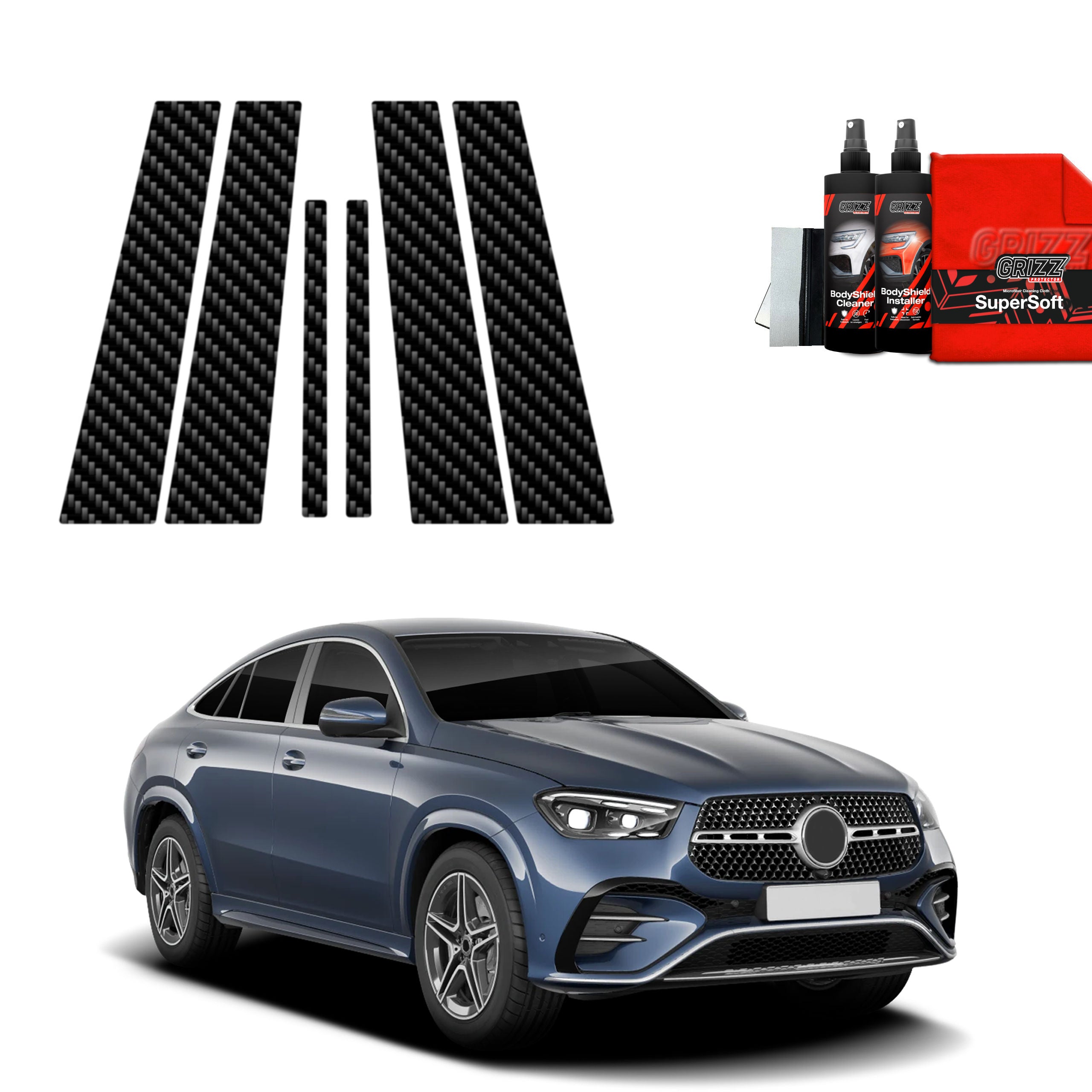 6in1 Kohlenstoff Schutzfolie Grizz Protector für B-C-Säule - Mercedes GLE 450d (2023-2026)