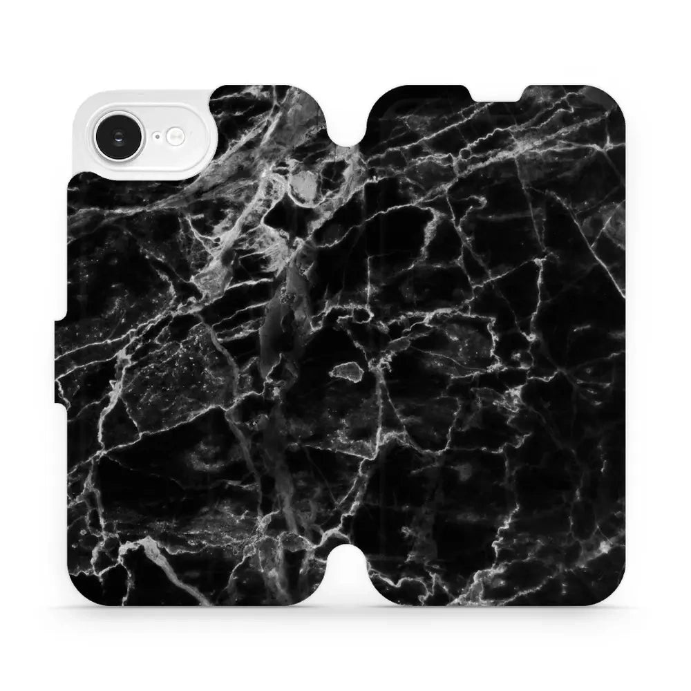 Handyhülle mit klappe für iPhone 17e, Mobiwear Book, Schwarzer Marmor