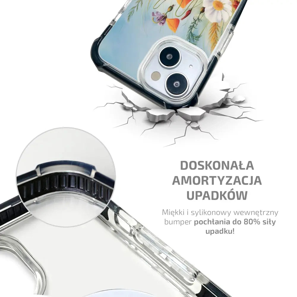 Handyhülle für iPhone 17e mit MagSafe, Mobiwear Elite Bumper, Wiesenblumen