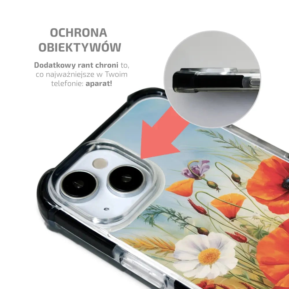 Handyhülle für iPhone 17e mit MagSafe, Mobiwear Elite Bumper, Wiesenblumen