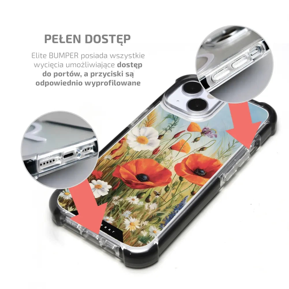 Handyhülle für iPhone 17e mit MagSafe, Mobiwear Elite Bumper, Wiesenblumen