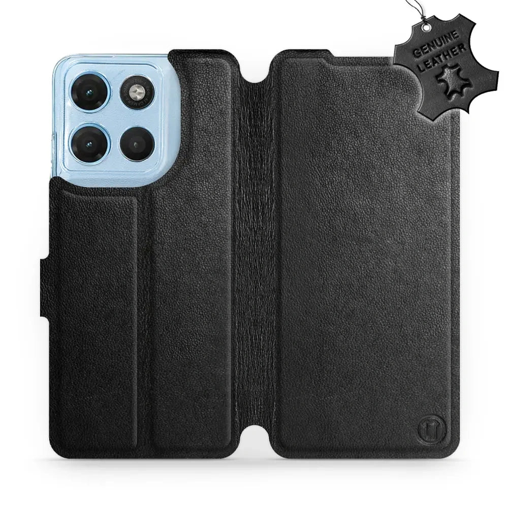 Echtleder Handyhülle für Motorola Moto G17, Mobiwear Leather, Schwarz