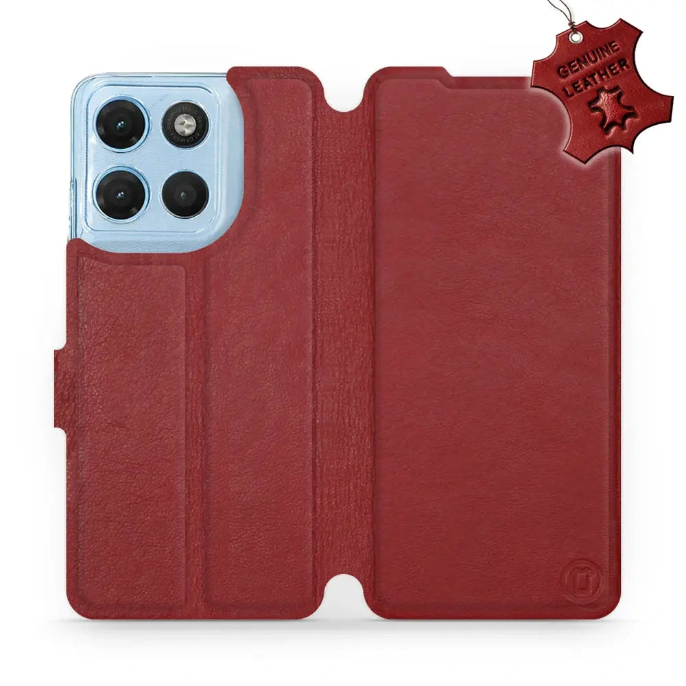 Echtleder Handyhülle für Motorola Moto G17 Power, Mobiwear Leather, Dunkelrot