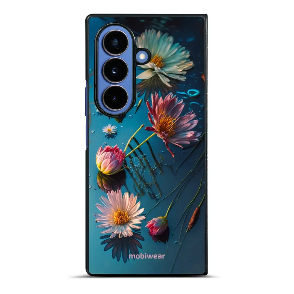 Handyhülle für Galaxy Z Fold7, Mobiwear Glossy Case, Blau-Blumig