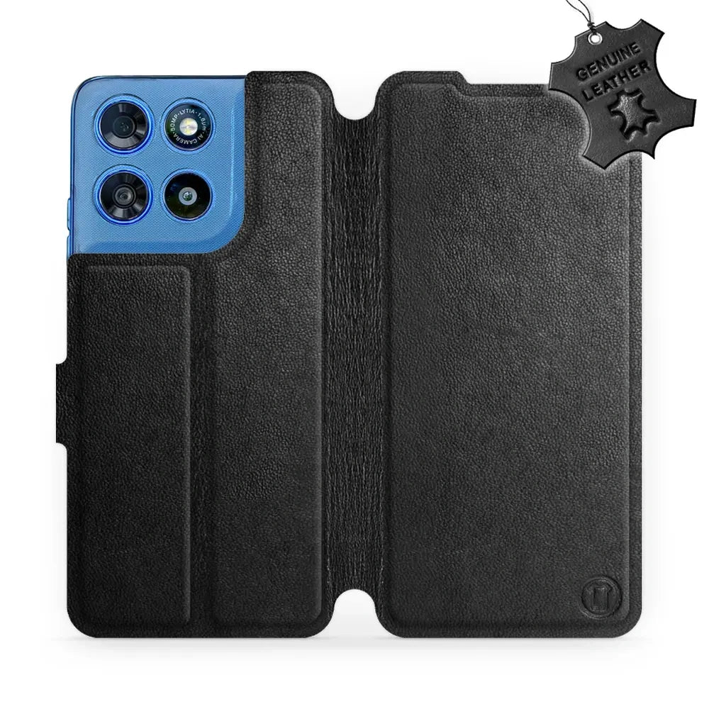 Echtleder Handyhülle für Motorola Moto G57 Power, Mobiwear Leather, Schwarz