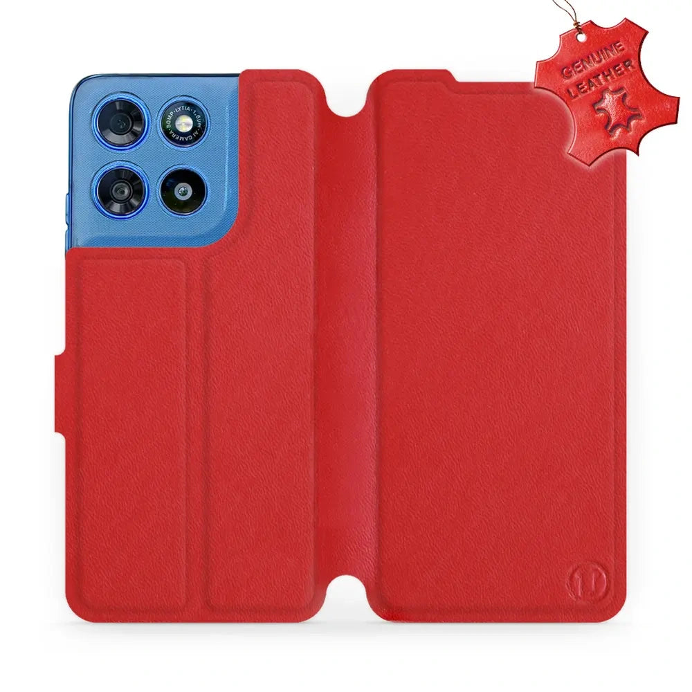 Echtleder Handyhülle für Motorola Moto G57 Power, Mobiwear Leather, Rot