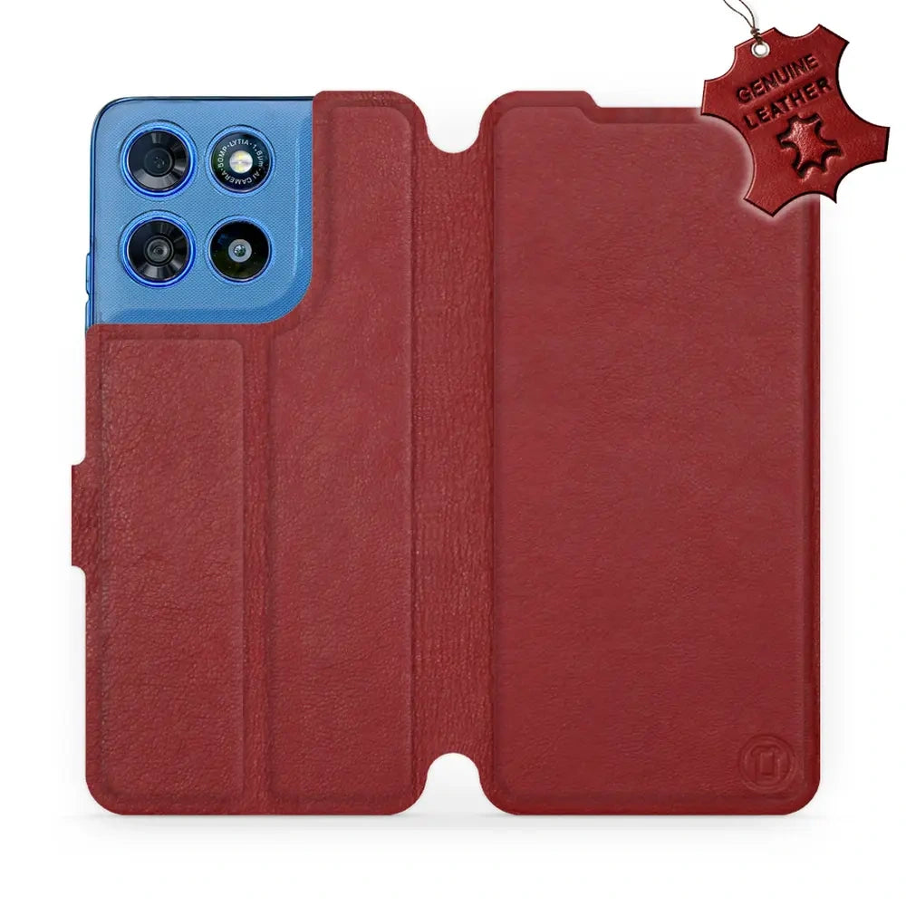 Echtleder Handyhülle für Motorola Moto G57 Power, Mobiwear Leather, Dunkelrot