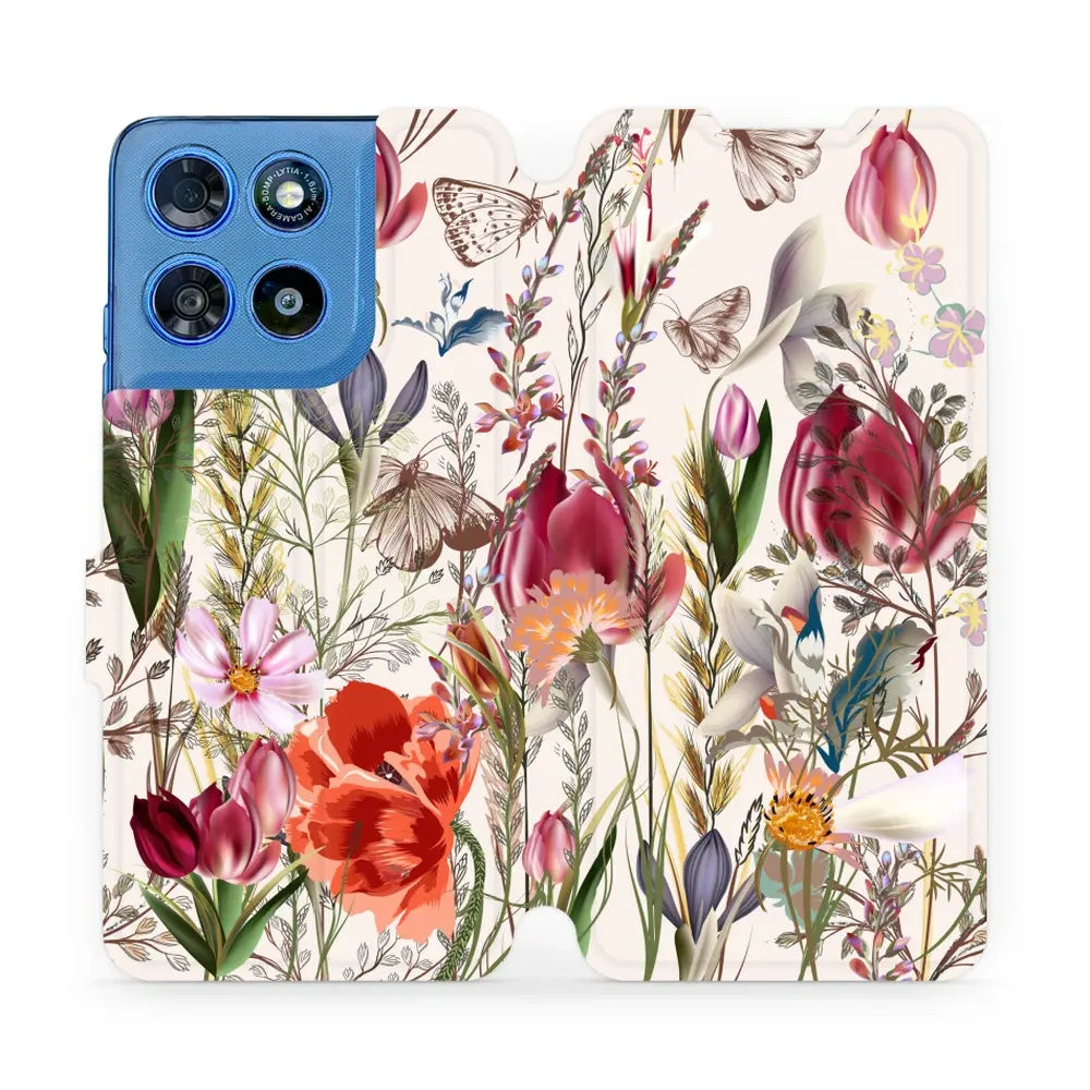 Handyhülle mit klappe für Motorola Moto G57 Power, Mobiwear Book, Blumenstrauß