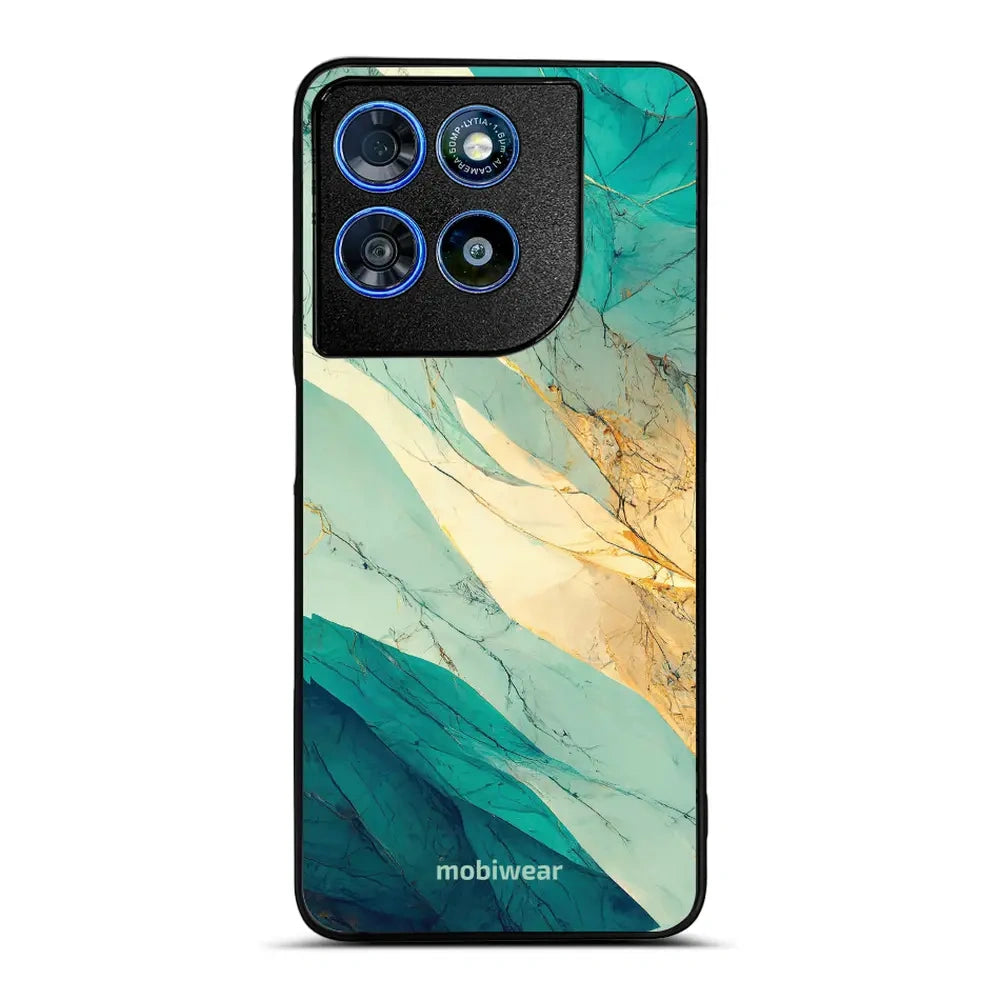 Handyhülle für Motorola Moto G57 Power, Mobiwear Glossy Case, Türkis-Marmor