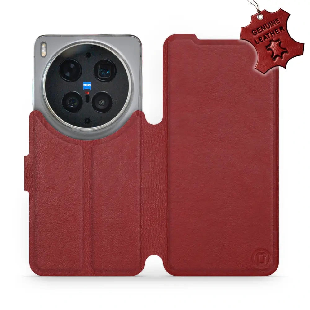 Echtleder Handyhülle für Vivo X300 Ultra, Mobiwear Leather, Dunkelrot