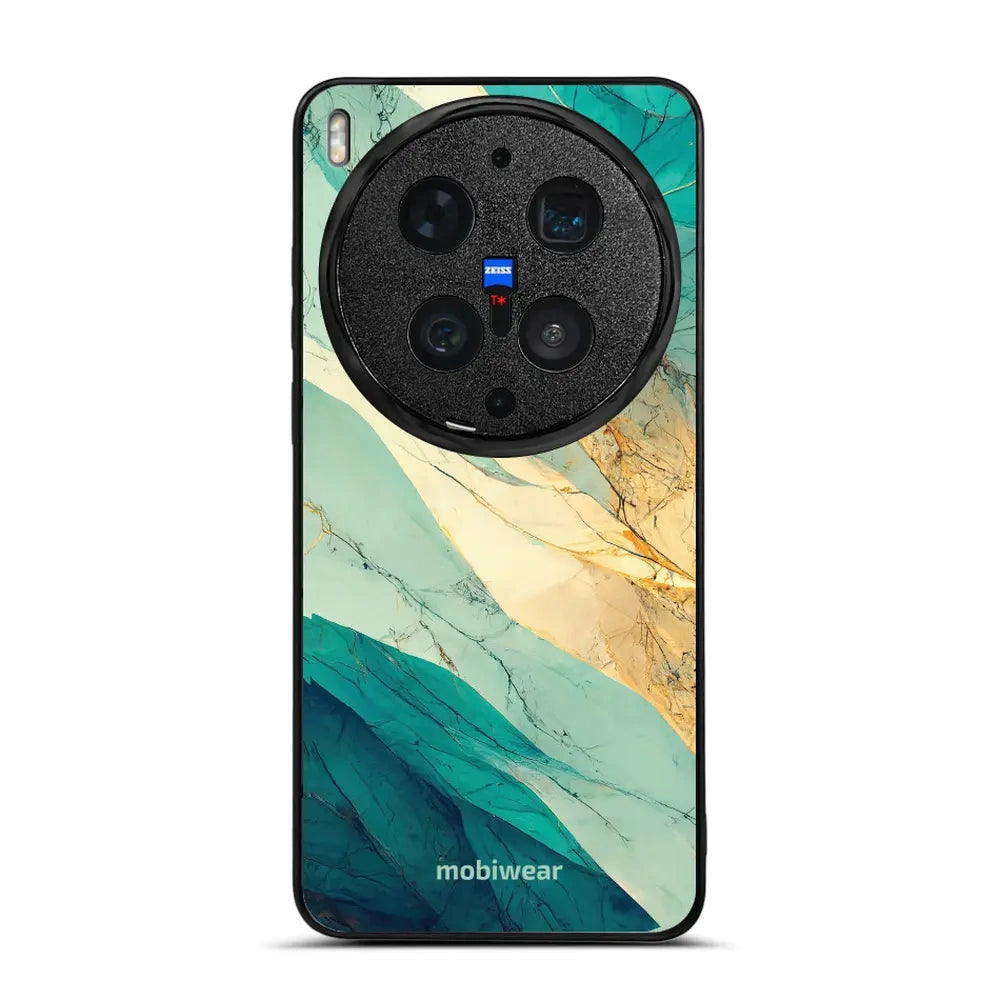 Handyhülle für Vivo X300 Ultra, Mobiwear Glossy Case, Türkis-Marmor
