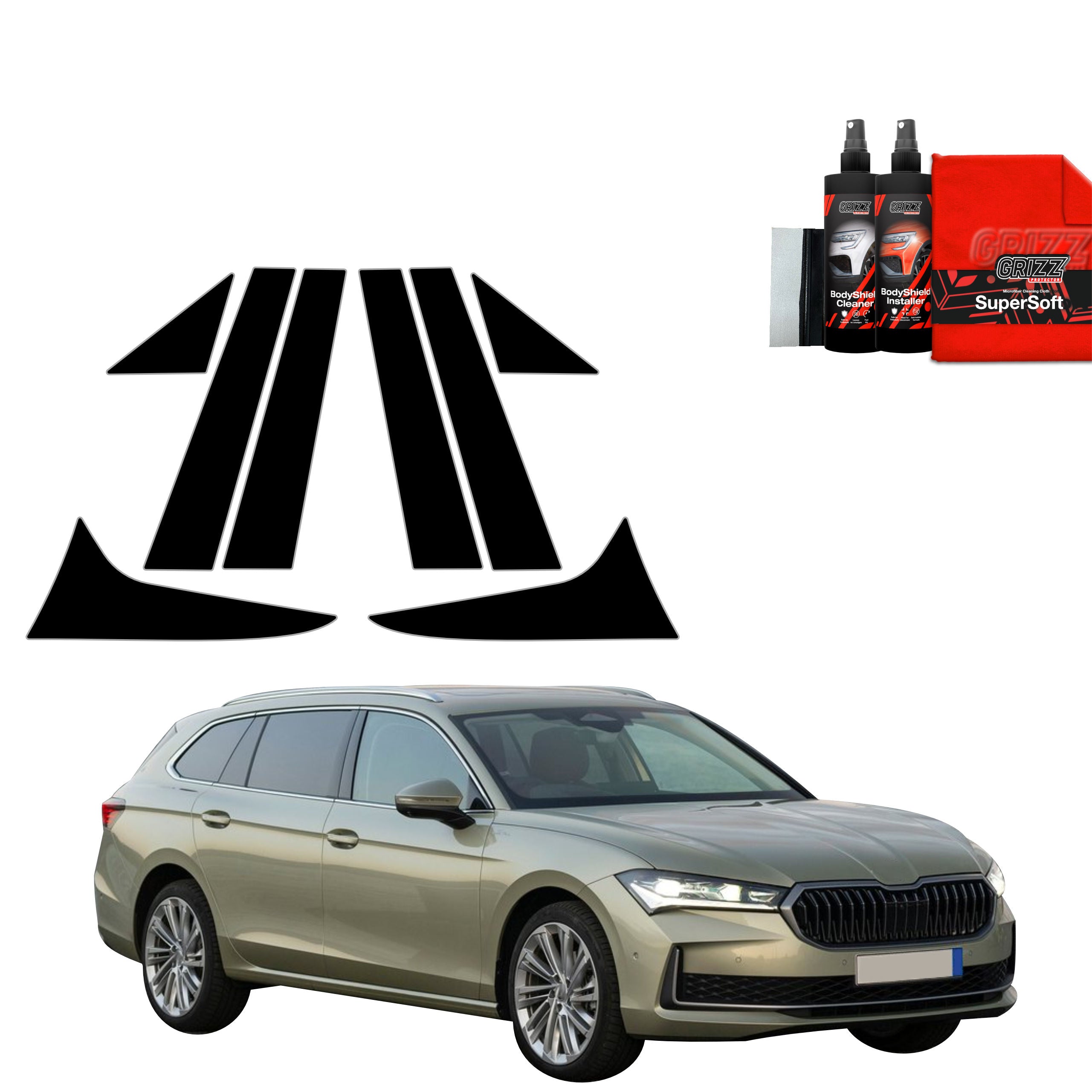 8in1 Schwarze Grizz Protector schutzfolie für B-C-Säule - Skoda Superb 4 Combi (2024-2026)