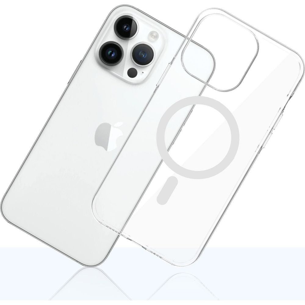 Handyhülle für iPhone 14 Pro, 3mk EverClear MagCase mit MagSafe, Transparent mit weißem Magneten