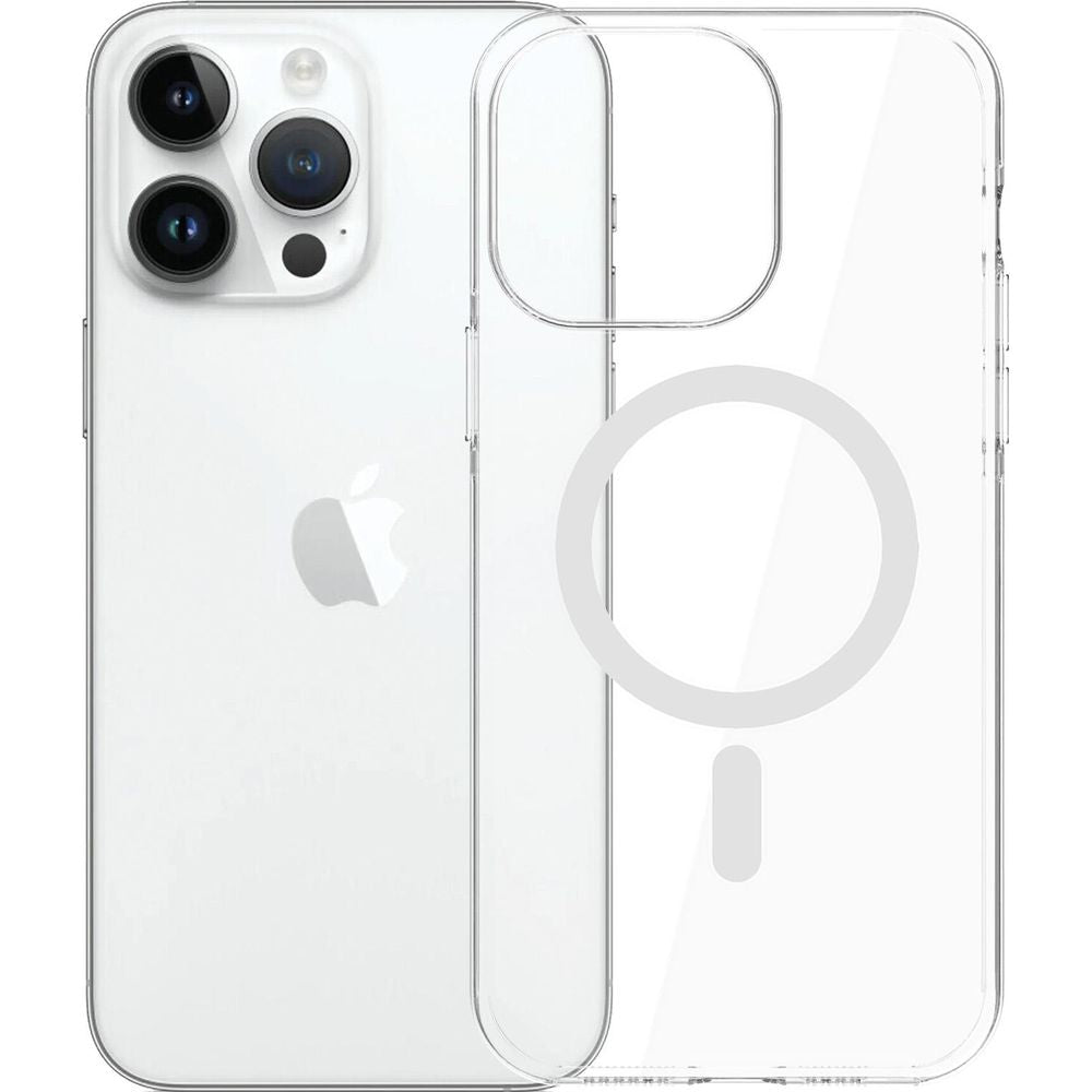 Handyhülle für iPhone 14 Pro Max, 3mk EverClear MagCase mit MagSafe, Transparent mit weißem Magneten