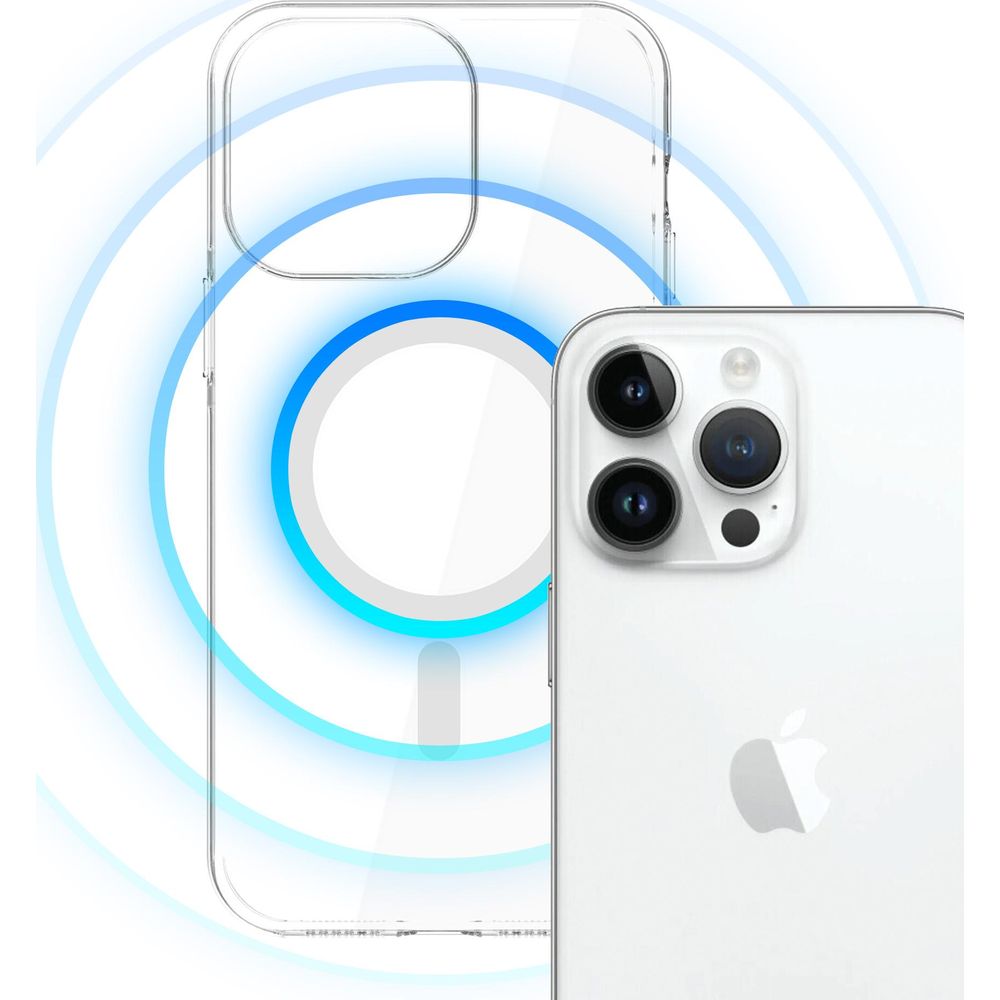 Handyhülle für iPhone 14 Pro Max, 3mk EverClear MagCase mit MagSafe, Transparent mit weißem Magneten