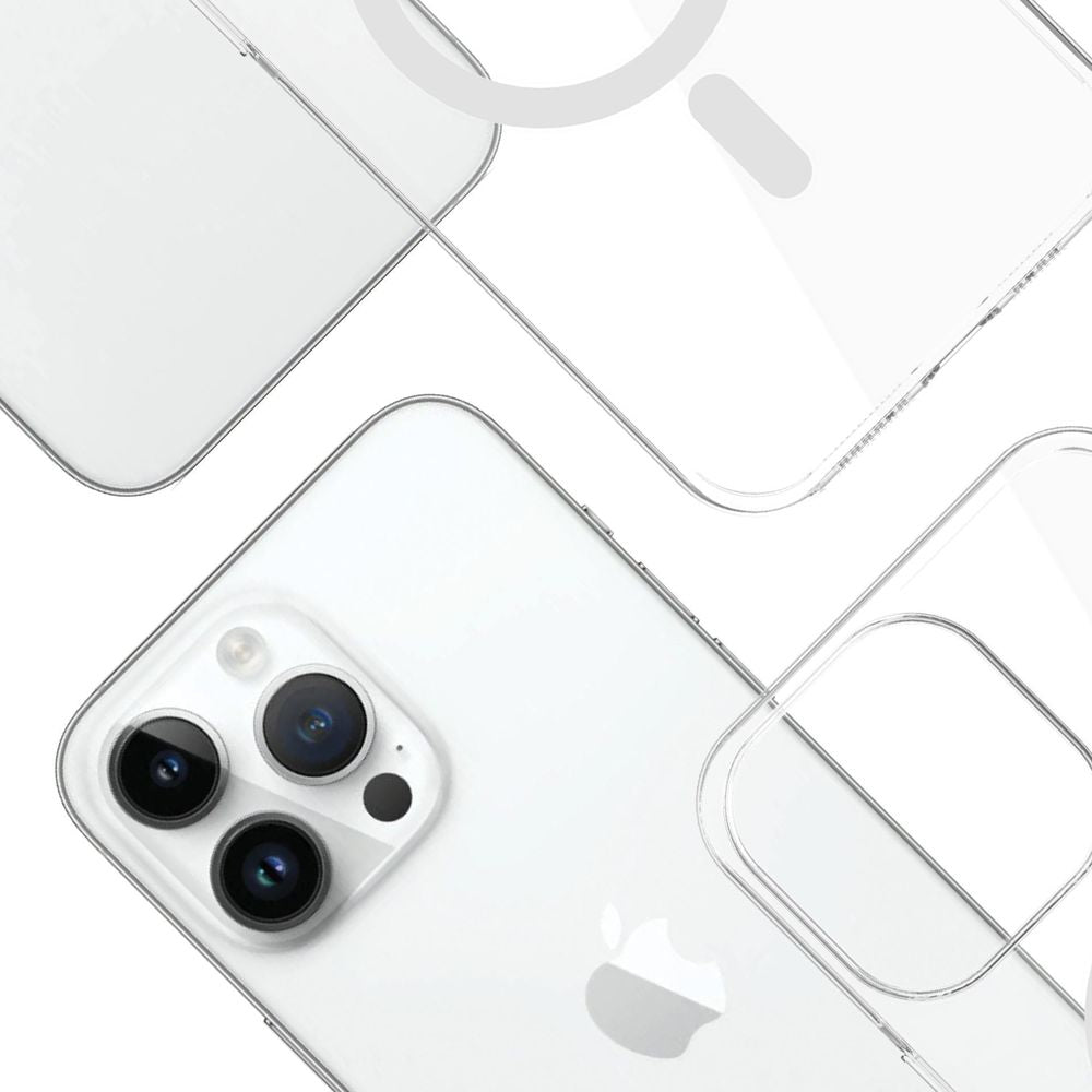 Handyhülle für iPhone 14 Pro Max, 3mk EverClear MagCase mit MagSafe, Transparent mit weißem Magneten