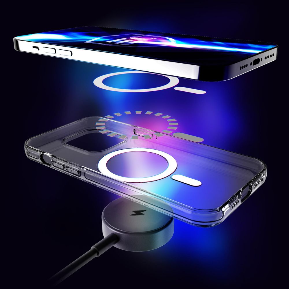 Handyhülle für iPhone 14 Pro Max, 3mk EverClear MagCase mit MagSafe, Transparent mit weißem Magneten