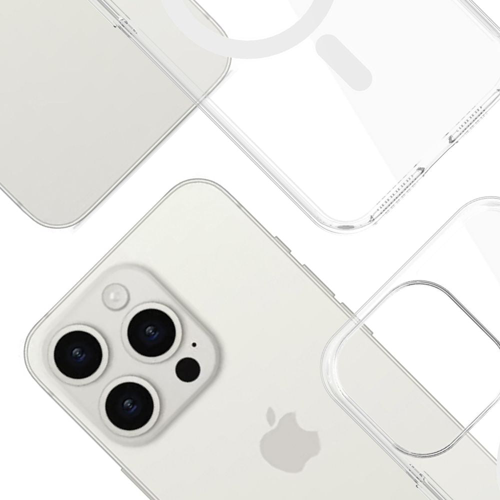 Handyhülle für iPhone 15 Pro Max, 3mk EverClear MagCase mit MagSafe, Transparent mit weißem Magneten