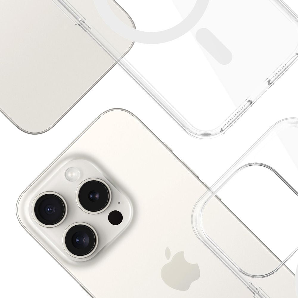 Handyhülle für iPhone 15 Pro, 3mk EverClear MagCase mit MagSafe, Transparent mit weißem Magneten