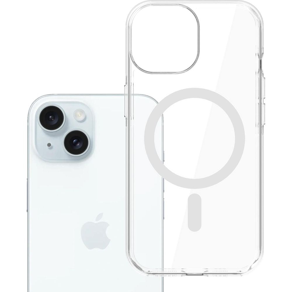 Handyhülle für iPhone 15, 3mk EverClear MagCase mit MagSafe, Transparent mit weißem Magneten