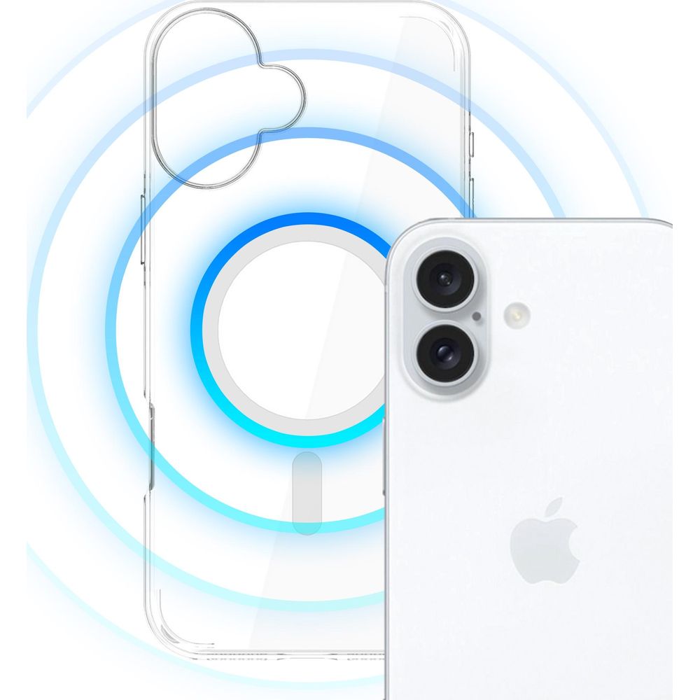 Handyhülle für iPhone 16, 3mk EverClear MagCase mit MagSafe, Transparent mit weißem Magneten