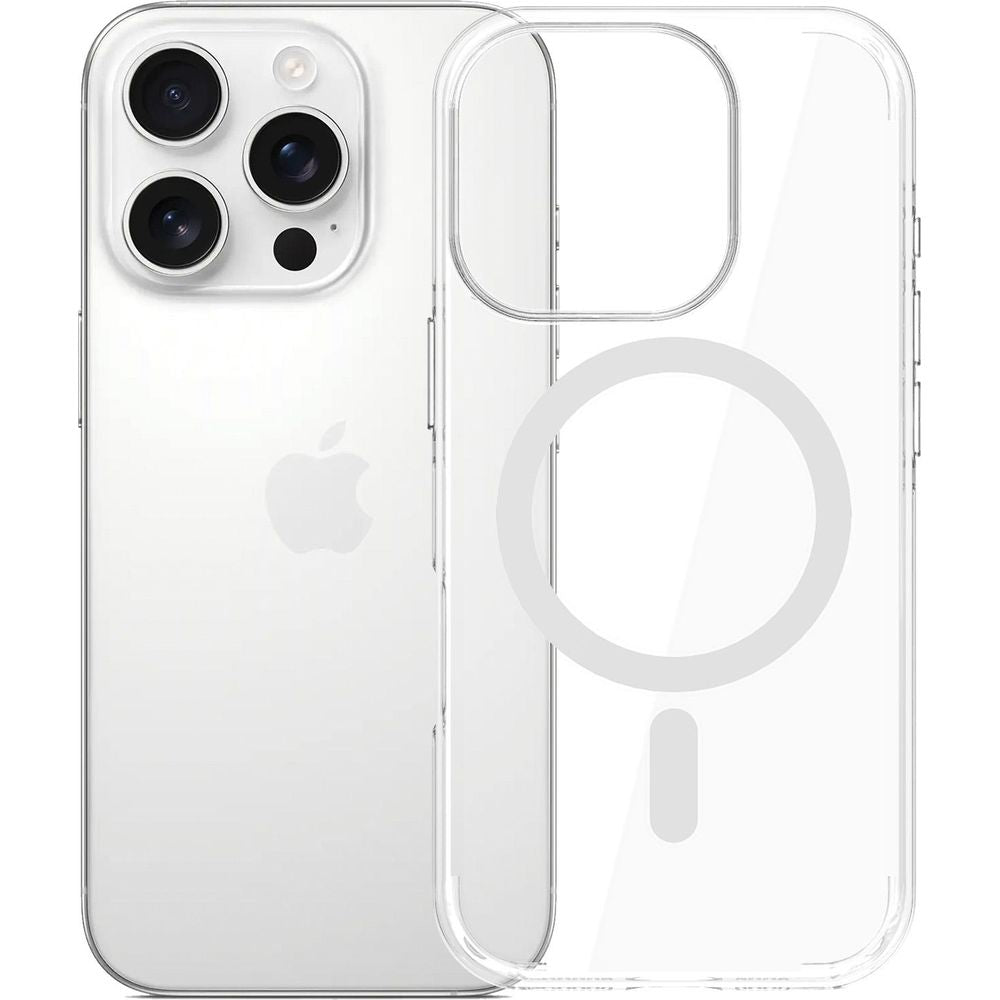 Handyhülle für iPhone 16 Pro, 3mk EverClear MagCase mit MagSafe, Transparent mit weißem Magneten