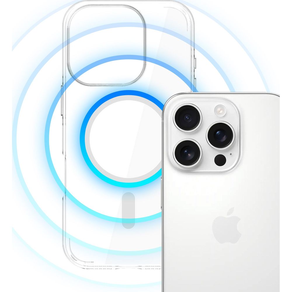 Handyhülle für iPhone 16 Pro, 3mk EverClear MagCase mit MagSafe, Transparent mit weißem Magneten