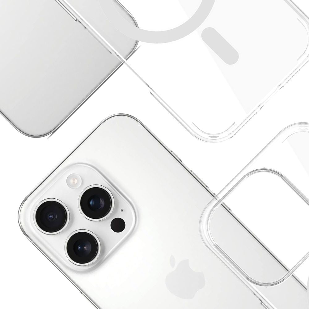 Handyhülle für iPhone 16 Pro, 3mk EverClear MagCase mit MagSafe, Transparent mit weißem Magneten