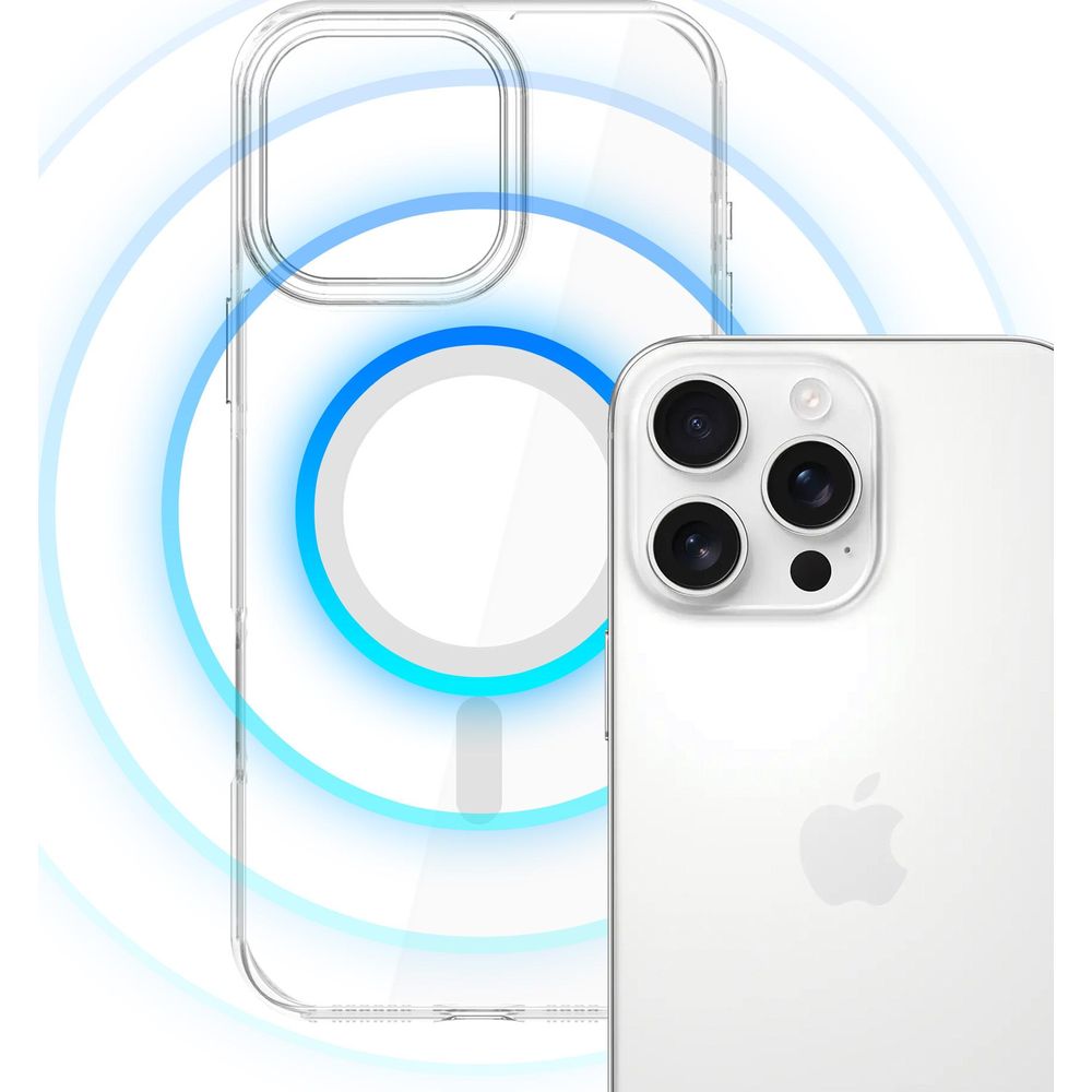 Handyhülle für iPhone 16 Pro Max, 3mk EverClear MagCase mit MagSafe, Transparent mit weißem Magneten