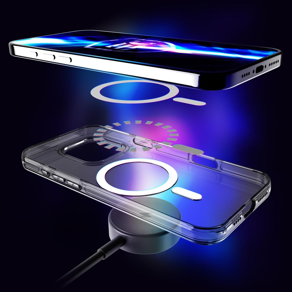 Handyhülle für iPhone 16 Pro Max, 3mk EverClear MagCase mit MagSafe, Transparent mit weißem Magneten