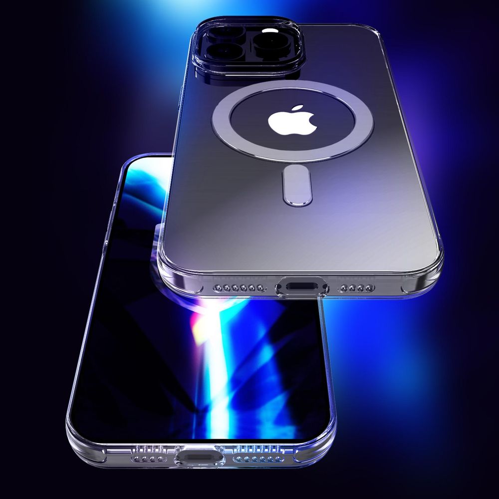 Handyhülle für iPhone 16 Pro Max, 3mk EverClear MagCase mit MagSafe, Transparent mit weißem Magneten