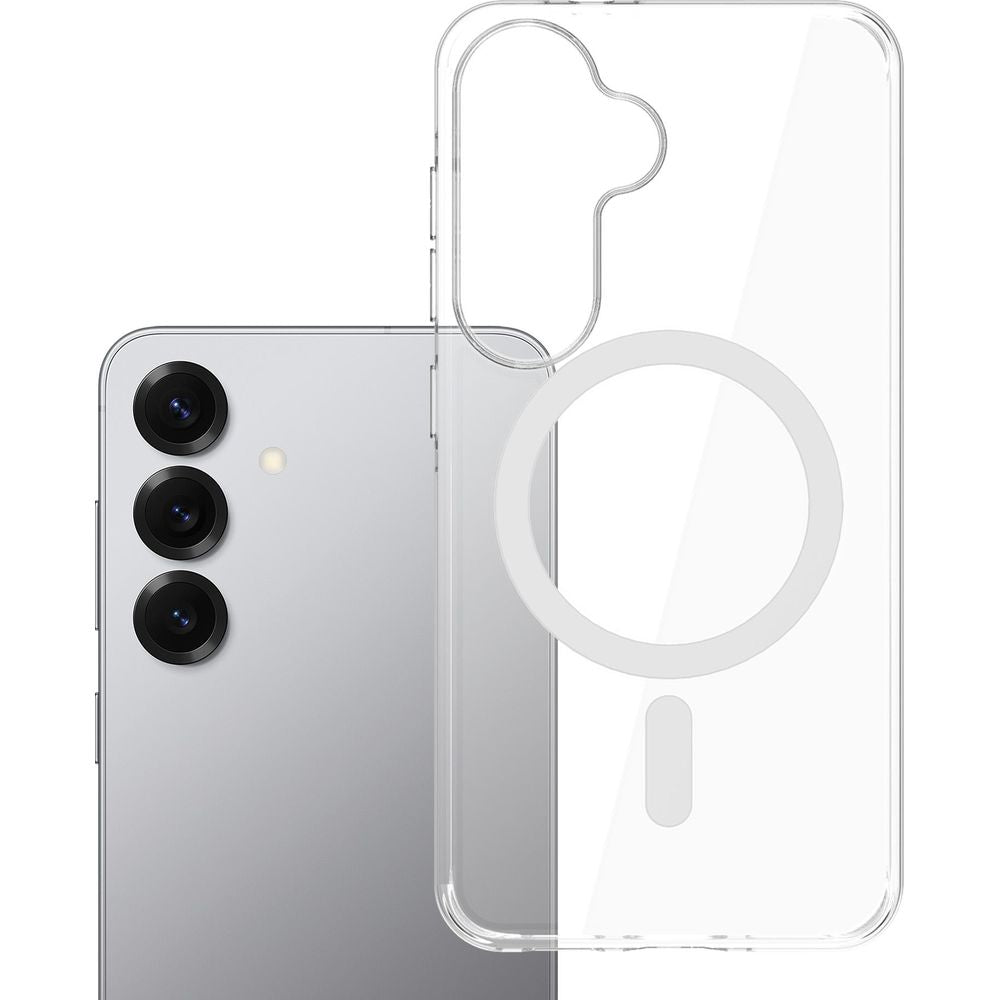 Handyhülle für Galaxy S25, 3mk EverClear MagCase mit MagSafe, Transparent mit weißem Magneten