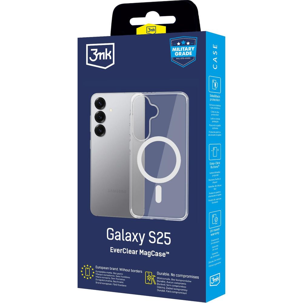 Handyhülle für Galaxy S25, 3mk EverClear MagCase mit MagSafe, Transparent mit weißem Magneten