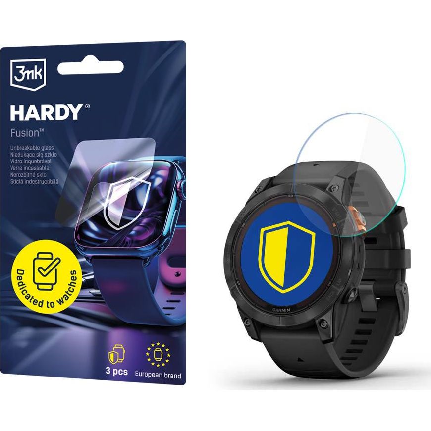 Hybridglas für Smartwatch Garmin Fenix 7 Pro Solar, 3mk Hardy Fusion, 3 Stück