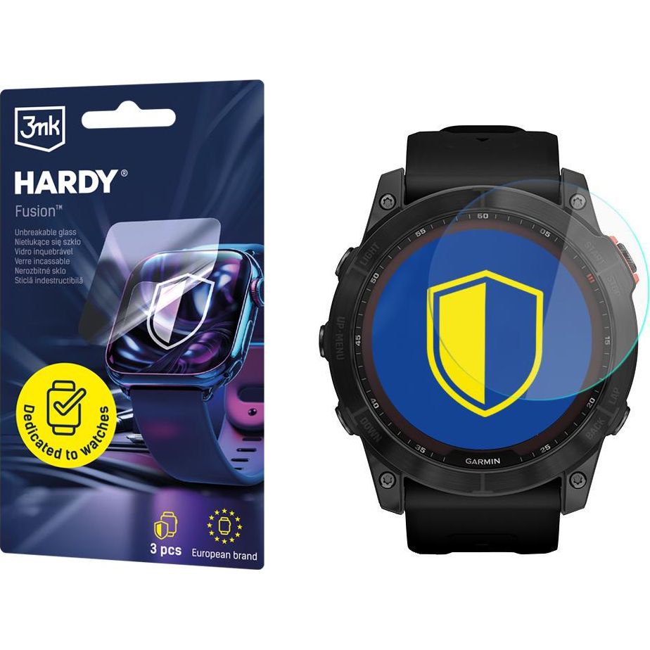 Hybridglas für Smartwatch Garmin Fenix 7X 51 mm, 3mk Hardy Fusion, 3 Stück