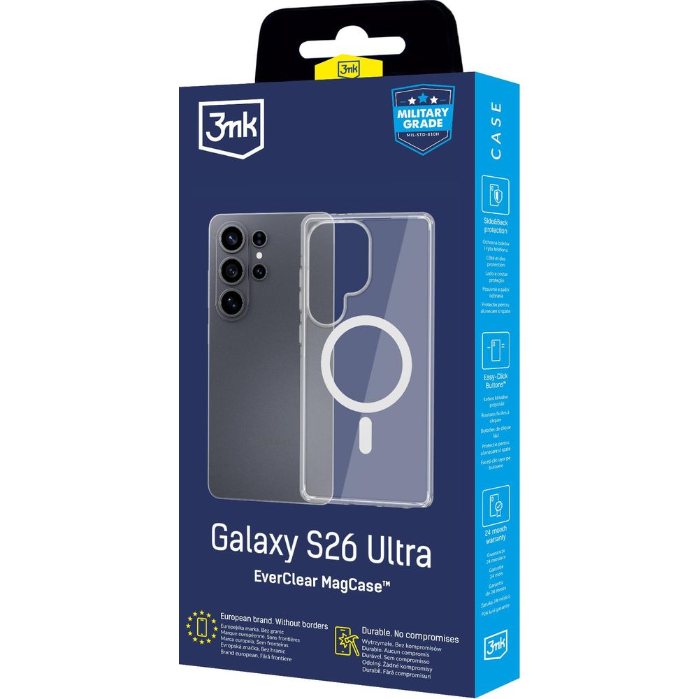 Handyhülle für Galaxy S26 Ultra, 3mk EverClear MagCase mit MagSafe, Transparent mit weißem Magneten